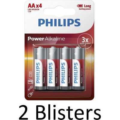 8 Stuks (2 Blisters a 4 st) Philips Power Alkaline AA Batterijen - 1