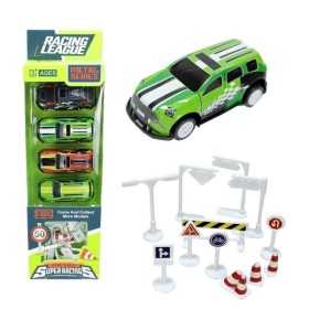 Speelgoedauto's set met 4 auto's inclusief verkeersborden - 17 delig - 1